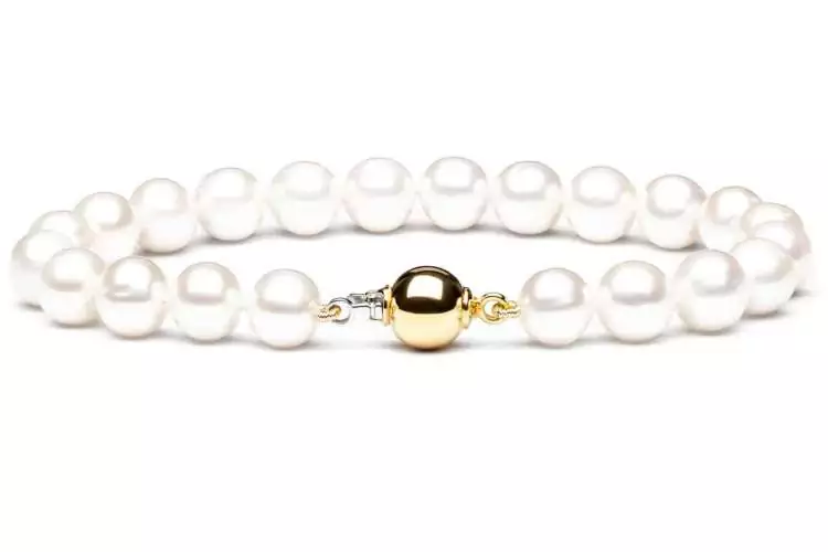 Klassisch-elegantes Perlenarmband weiß rund 7.5-8 mm, Verschluss 14K Weiß/Gelbgold, Gaura Pearls, Estland